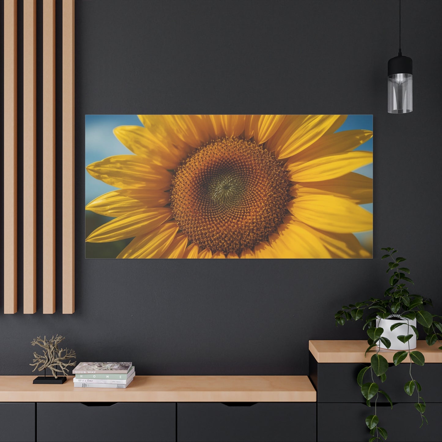 Sunflower Canvas Wall Art - Golden Floral Close Up Print, Blue Sky Botanical Wall Decor - Matte Cotton Art Print - Contemporary Living Room Decoration, Bedroom Home Accent - Bedroom Home Decoration