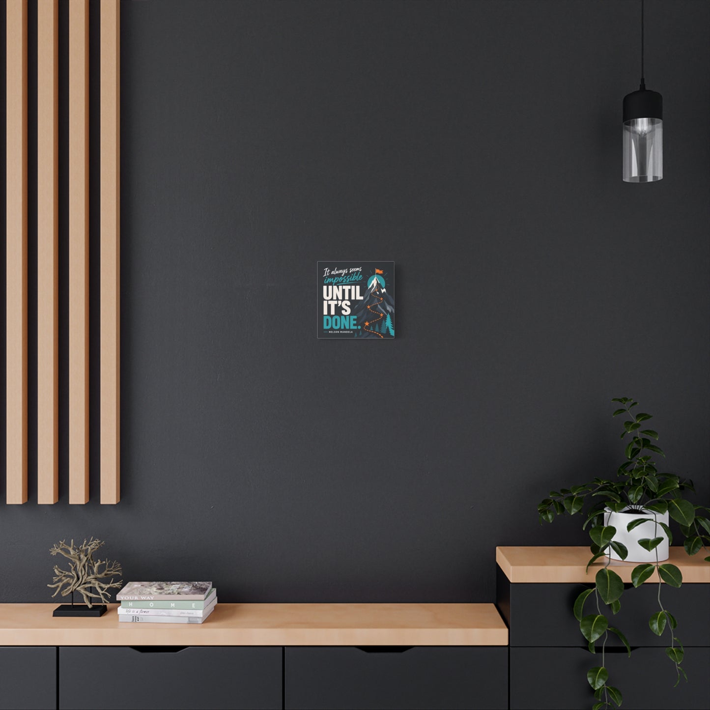 "It Always Seems Impossible Until It's Done" Motivational Canvas Wall Art - Mountain Quote Print, Teal And Orange Typography Decor - Modern Inspirational Living Room Office Wall Decor - Ready to Hang