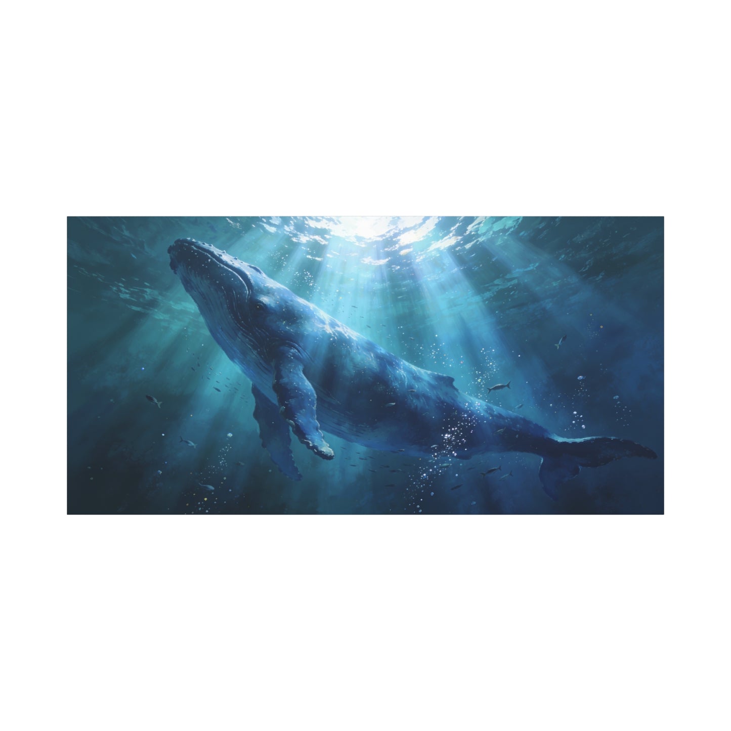 Humpback Whale Canvas Wall Art - Underwater Ocean Wildlife Scene, Blue Marine Decor - Matte Cotton Art Print - Contemporary Coastal Style - Living Room Wall Decor Bedroom Decoration - Ready to Hang