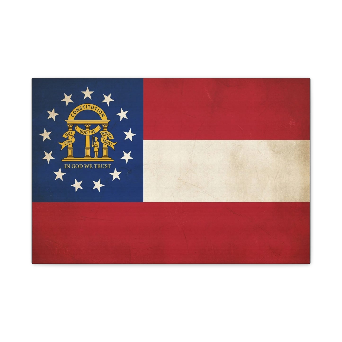 "In God We Trust" Georgia State Flag Canvas Wall Art - Vintage Patriotic Flag Print, Rustic Americana Decor, Georgia Pride Home Decoration, Living Room Wall Decor - Ready to Hang - Ready to Hang