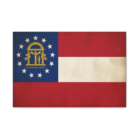 "In God We Trust" Georgia State Flag Canvas Wall Art - Vintage Patriotic Flag Print, Rustic Americana Decor, Georgia Pride Home Decoration, Living Room Wall Decor - Ready to Hang - Ready to Hang