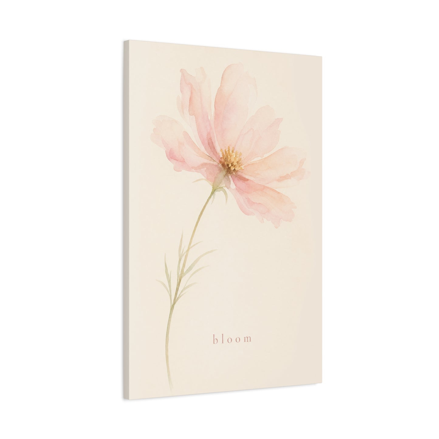 "Bloom" Pink Cosmos Flower Canvas Wall Art - Soft Watercolor Botanical Print, Blush Floral Home Decor, Minimalist Bedroom Wall Hanging, Living Room Decoration - Ready to Hang - Bedroom Home Decoration