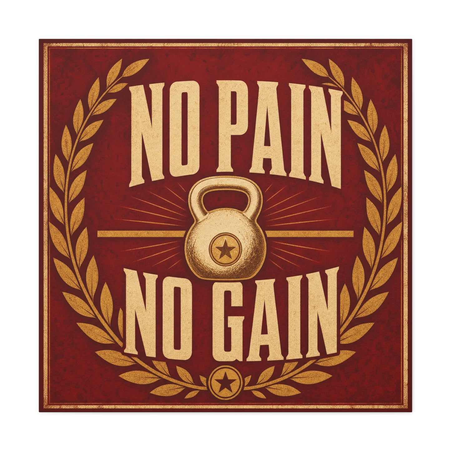 "No Pain No Gain" Kettlebell Canvas Wall Art - Vintage Gym Quote Decor, Rustic Typography Print, Motivational Fitness Poster Style - Room Decoration - Ready to Hang - Gym Wall Decor - HP Latex Print