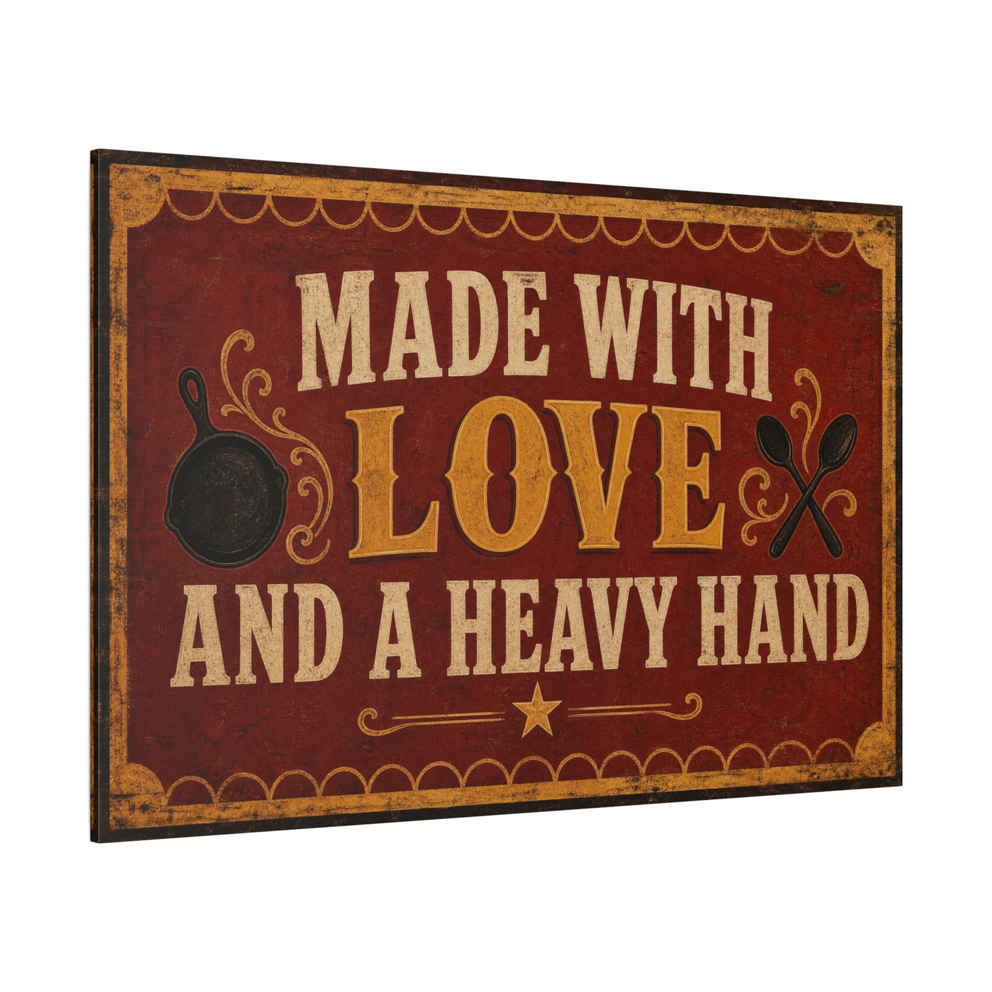 "Made With Love And A Heavy Hand" Kitchen Canvas Wall Art - Rustic Vintage Typography Print, Farmhouse Cooking Decor, Dining Room Wall Decor, Country Home Decoration - Ready to Hang - Ready to Hang