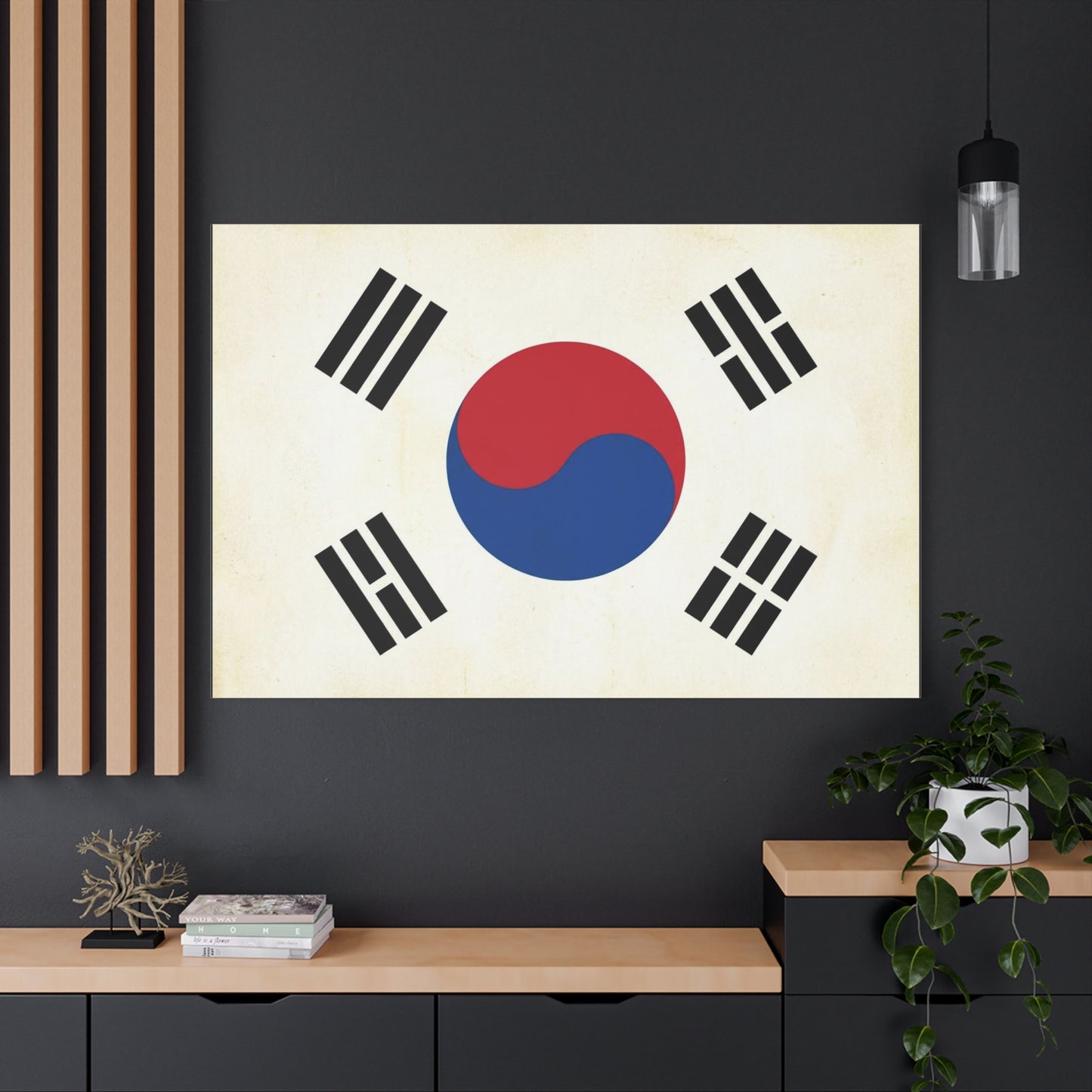 South Korea Flag Canvas Wall Art - Taegeukgi Korean Flag Print, Vintage Minimalist Neutral Decor - Living Room Wall Decor, Dorm Decoration - Bedroom Home Decoration - Modern Farmhouse Style