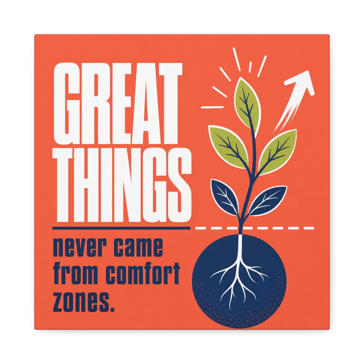"Great Things Never Came From Comfort Zones" Typography Canvas Wall Art - Motivational Quote Print, Modern Orange Blue Office Decor, Bedroom Home Decoration - Office Wall Art - Bedroom Home Decoration