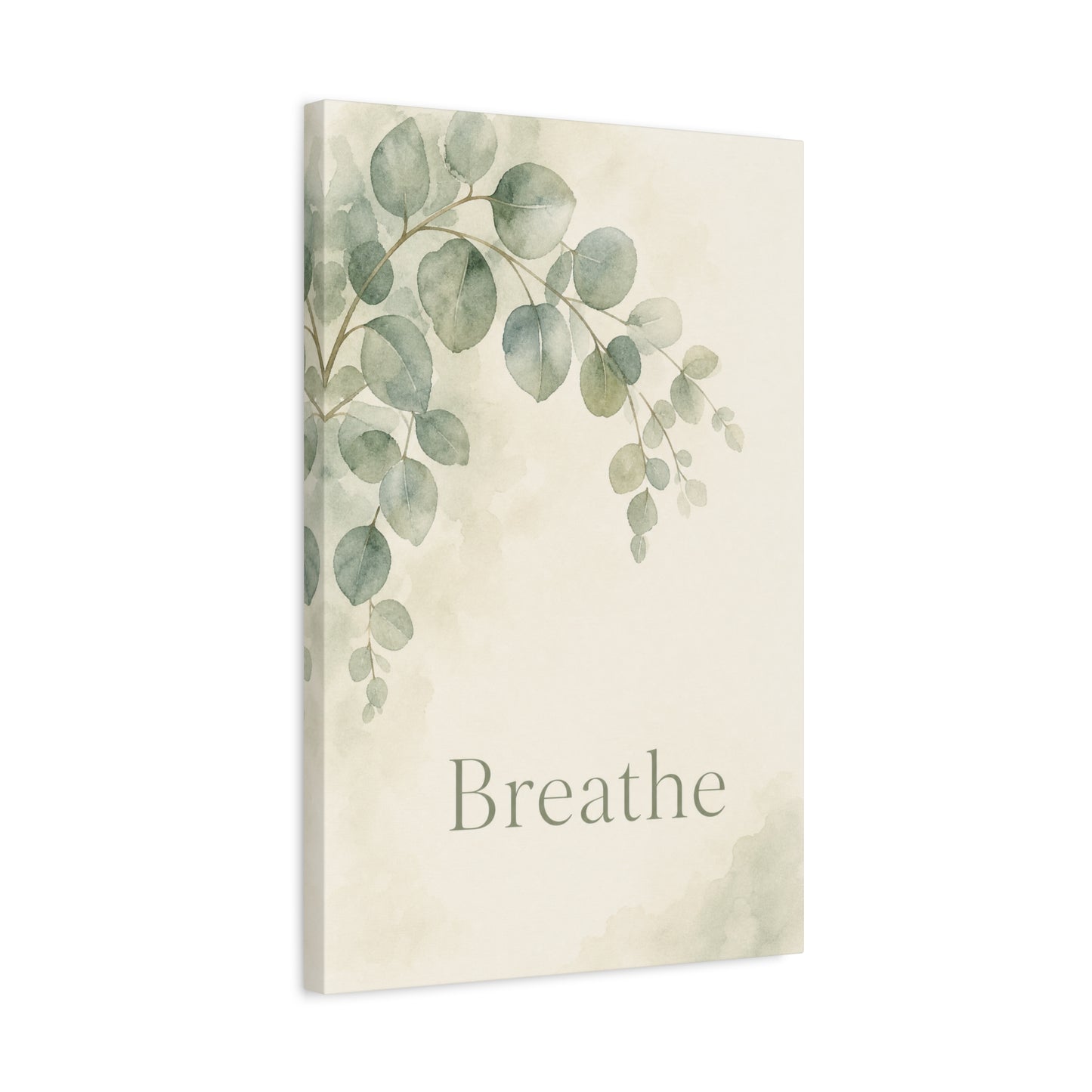 "Breathe" Botanical Canvas Wall Art - Sage Green Eucalyptus Leaves Watercolor Print - Minimalist Inspirational Wall Decor - Bedroom Home Decoration, Meditation Space Accent - Bedroom Home Decoration