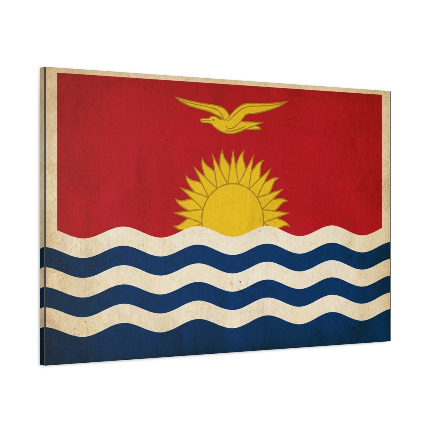 Kiribati Flag Canvas Wall Art - Vintage Island Nation Sun Bird Waves Print - Patriotic Red Gold Blue Coastal Style - Living Room Wall Decor, Office Art, Dorm Decoration - Bedroom Home Decoration