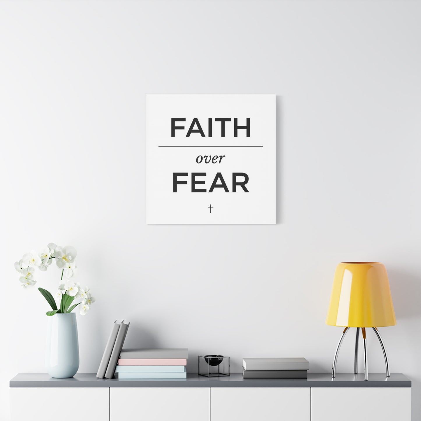 "Faith Over Fear" Christian Canvas Wall Art - Minimalist Bible Verse Cross Print, Black And White Typography Decor - Modern Farmhouse Style - Living Room Bedroom Office Wall Decor