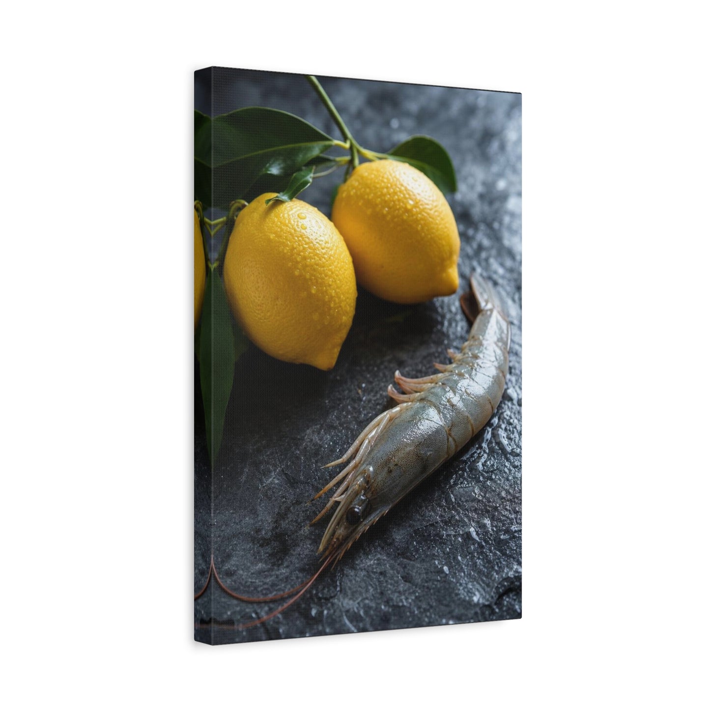Lemon And Shrimp Canvas Wall Art - Still Life Food Art Print, Moody Kitchen Decor - Matte Cotton Art Print - Contemporary Dining Room Accent, Coastal Restaurant Wall Decor - Bedroom Home Decoration