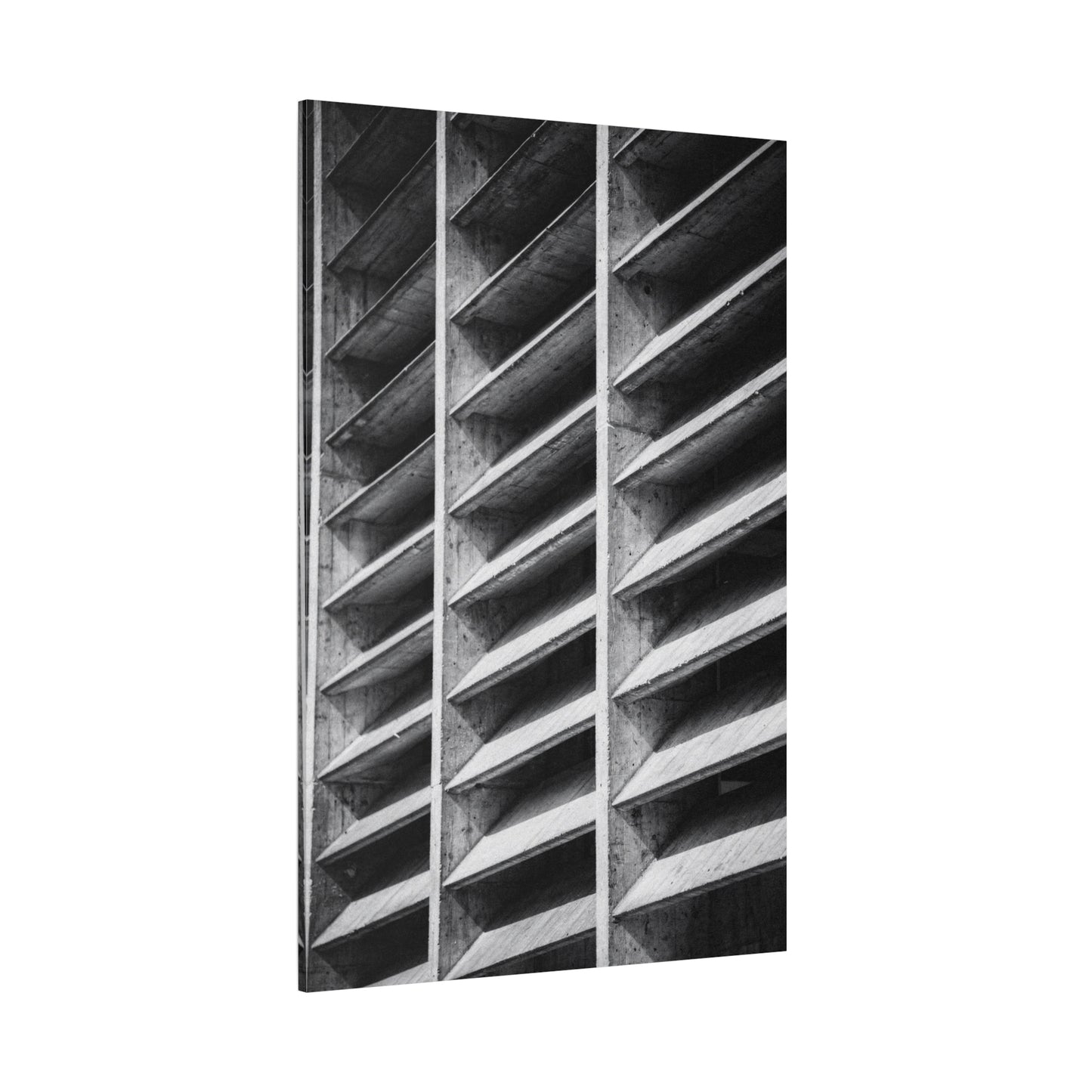Black And White Brutalist Architecture Canvas Wall Art - Concrete Facade Art Print, Minimalist Contemporary Style - Modern Office Wall Decor, Living Room Home Decoration - Bedroom Home Decoration