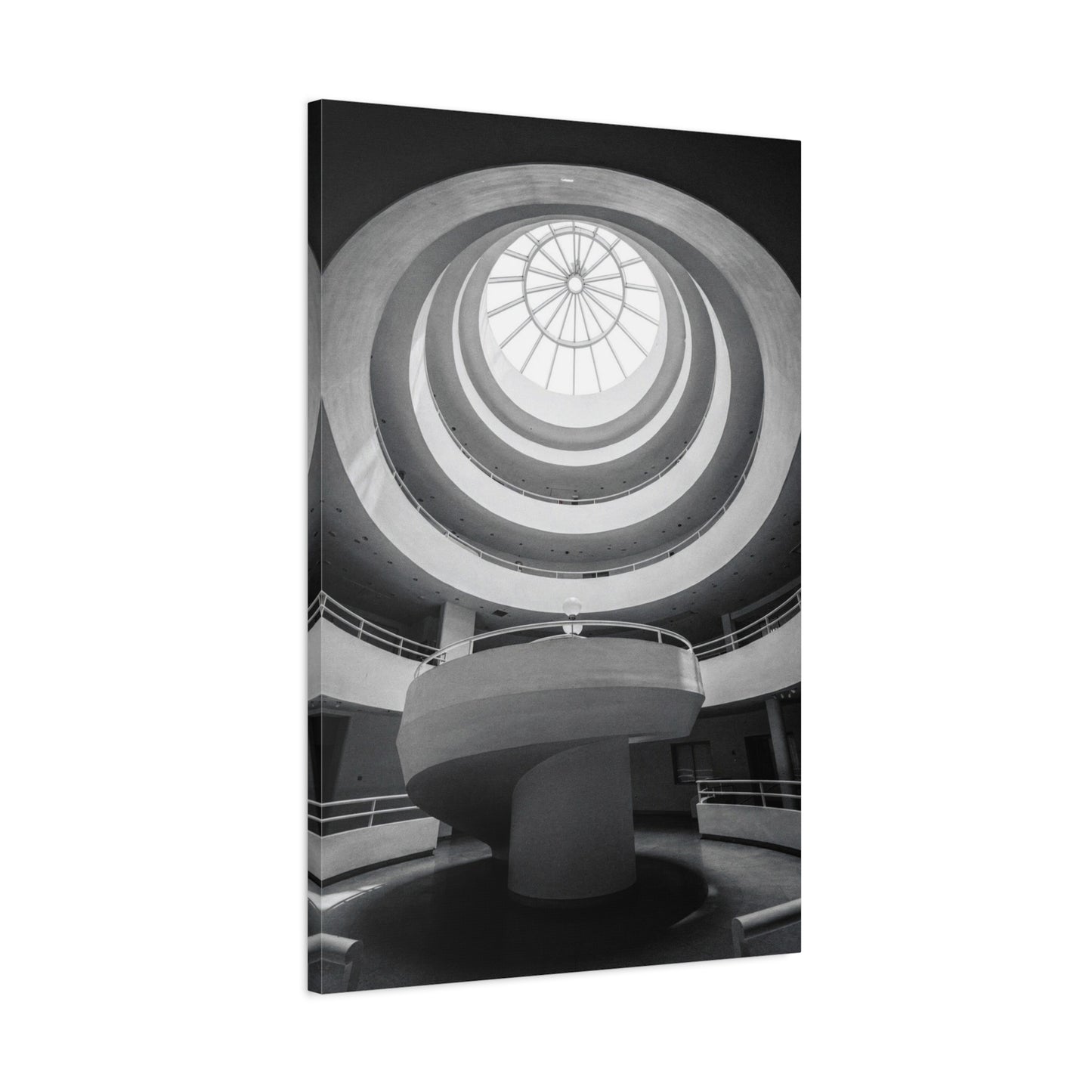 Black And White Spiral Rotunda Canvas Wall Art - Architectural Art Print, Modern Minimalist Interior Decor - Matte Cotton Artwork - Living Room Office Wall Decor - Bedroom Home Decoration