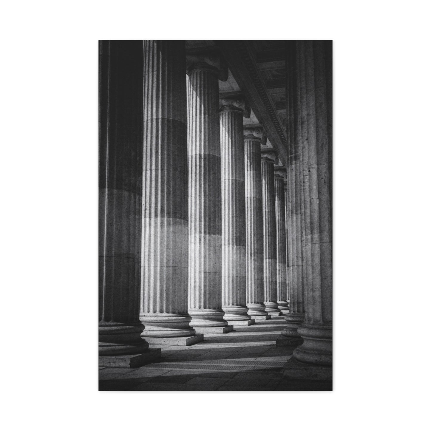Black And White Classical Columns Canvas Wall Art - Architectural Art Print, Monochrome Stone Colonnade, Contemporary Minimalist Style - Office Wall Decor, Lobby Accent - Reception Area Decor