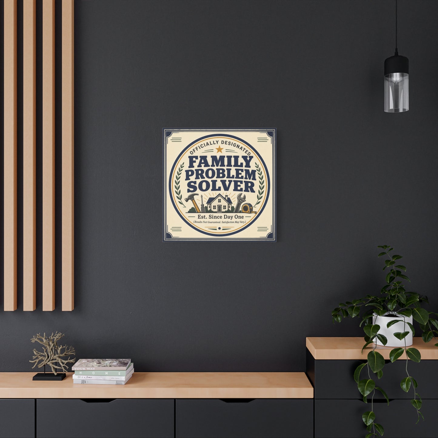 "Officially Designated Family Problem Solver" Canvas Wall Art - Vintage Typography Home Sign, Rustic Farmhouse Style, Humorous Quote Print, Living Room Wall Decor - Ready to Hang - Ready to Hang