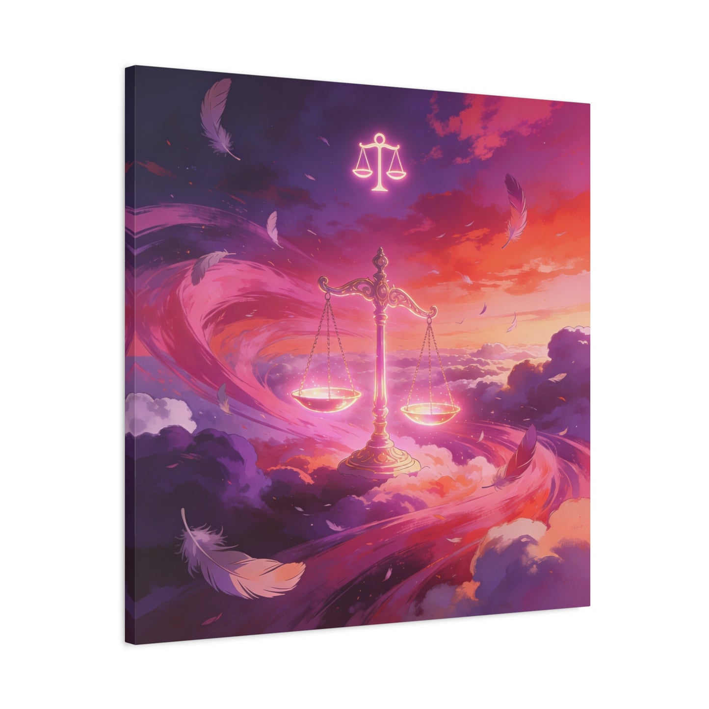 Libra Scales Canvas Wall Art - Zodiac Sky Illustration, Glowing Balance Symbol - Matte Cotton Art Print, Contemporary Celestial Style - Bedroom Home Decoration, Office Wall Decor - Ready to Hang