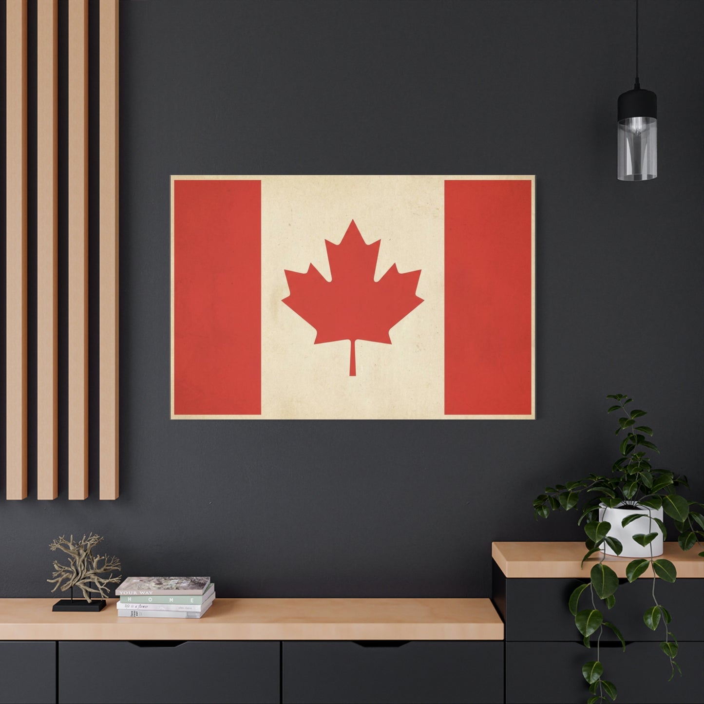 Canadian Flag Canvas Wall Art - Vintage Red Maple Leaf Patriotic Print, Rustic Neutral Texture, Canada Pride Decor, Living Room Wall Decor, Bedroom Home Decoration, Dorm Accent - Ready to Hang