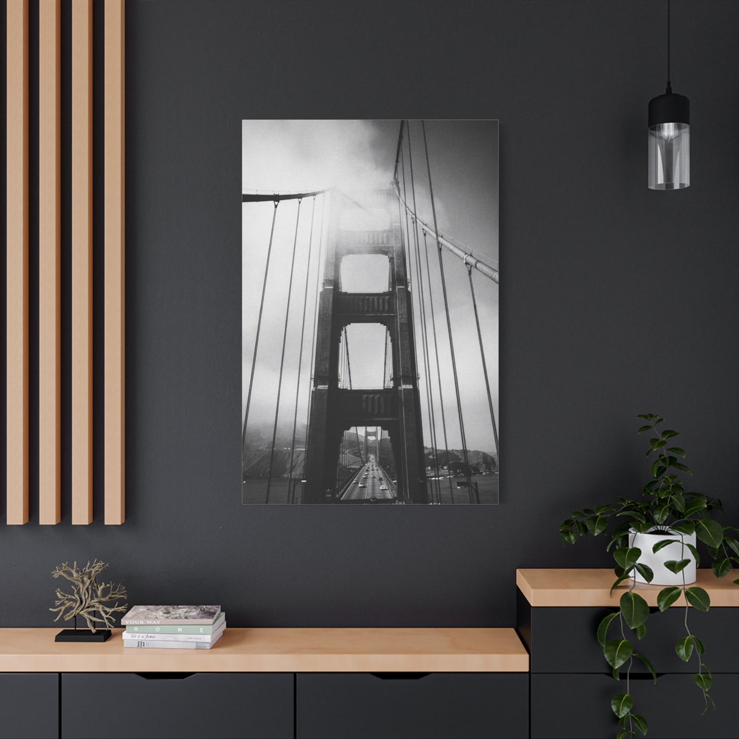 Golden Gate Bridge Canvas Wall Art - Black And White Foggy Bridge Art Print, Modern Cityscape Wall Decor - Minimalist Contemporary Style For Living Room Office - Bedroom Home Decoration