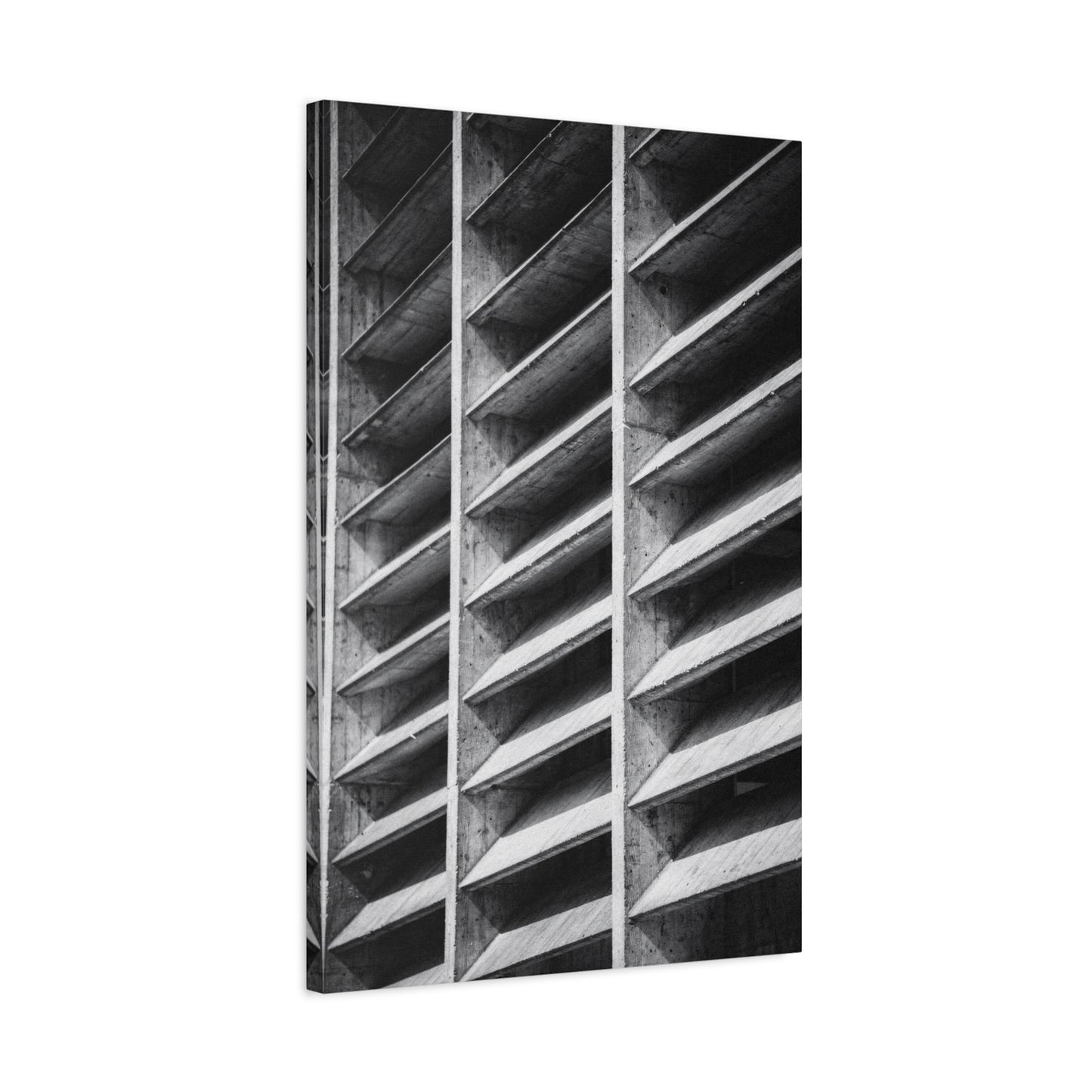 Black And White Brutalist Architecture Canvas Wall Art - Concrete Facade Art Print, Minimalist Contemporary Style - Modern Office Wall Decor, Living Room Home Decoration - Bedroom Home Decoration