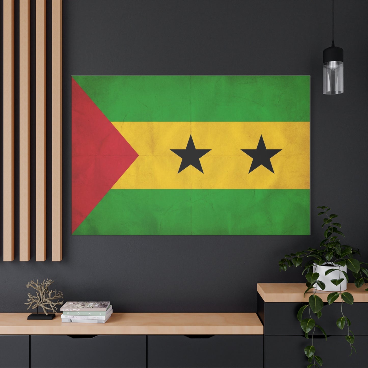 Sao Tome And Principe Flag Canvas Wall Art - National Pride Decor, Vintage Country Banner Print - Green Yellow Red Two Star Design - Living Room Wall Decor - Bedroom Home Decoration - Ready to Hang