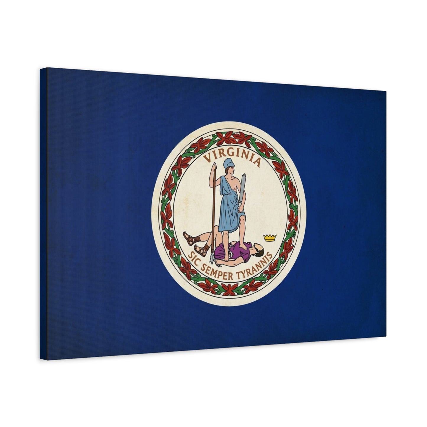 "Virginia" "Sic Semper Tyrannis" State Flag Canvas Wall Art - Vintage Commonwealth Seal Print, Blue Banner Decor, Patriotic Heritage Style, Living Room Wall Decor, Office Accent - Ready to Hang