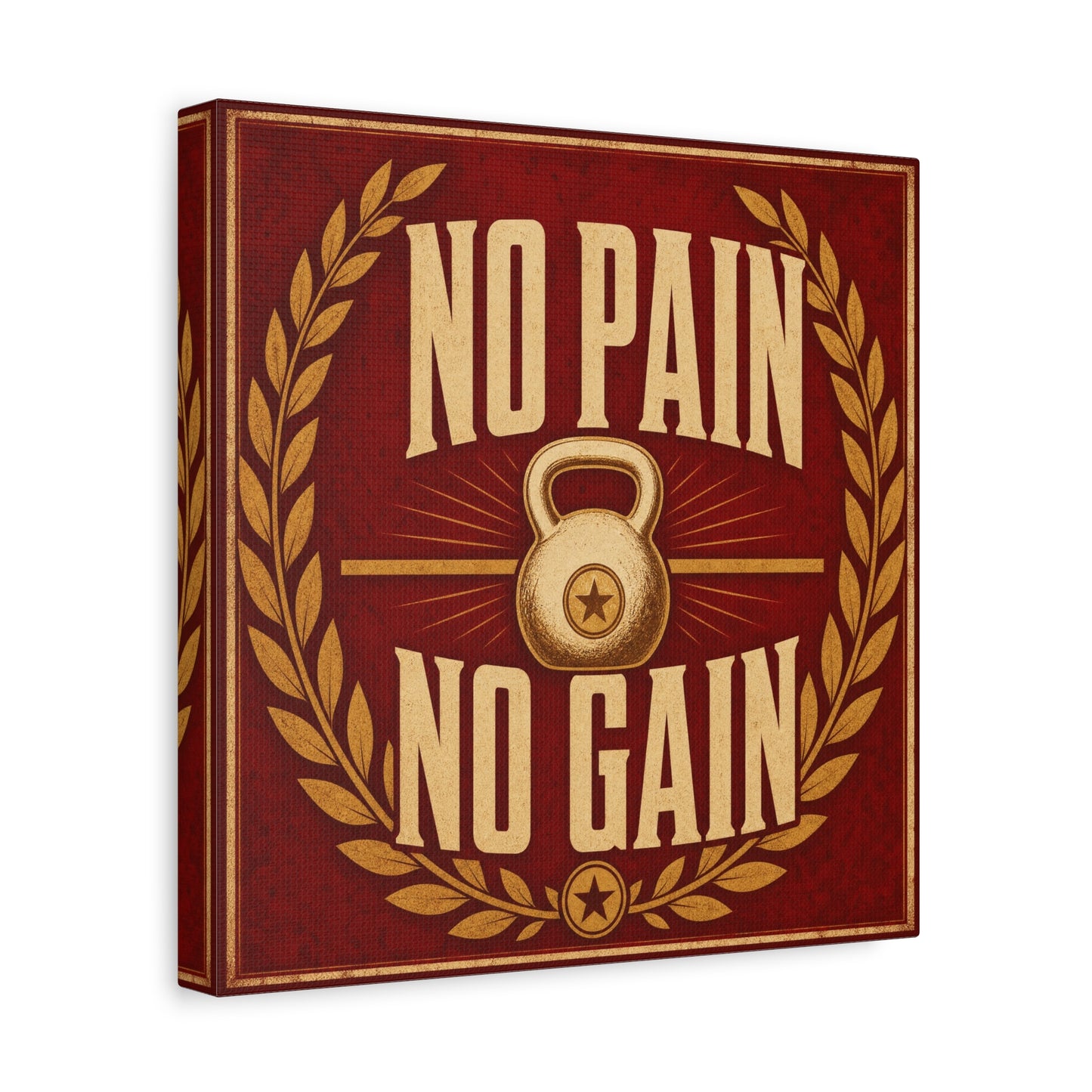 "No Pain No Gain" Kettlebell Canvas Wall Art - Vintage Gym Quote Decor, Rustic Typography Print, Motivational Fitness Poster Style - Room Decoration - Ready to Hang - Gym Wall Decor - HP Latex Print
