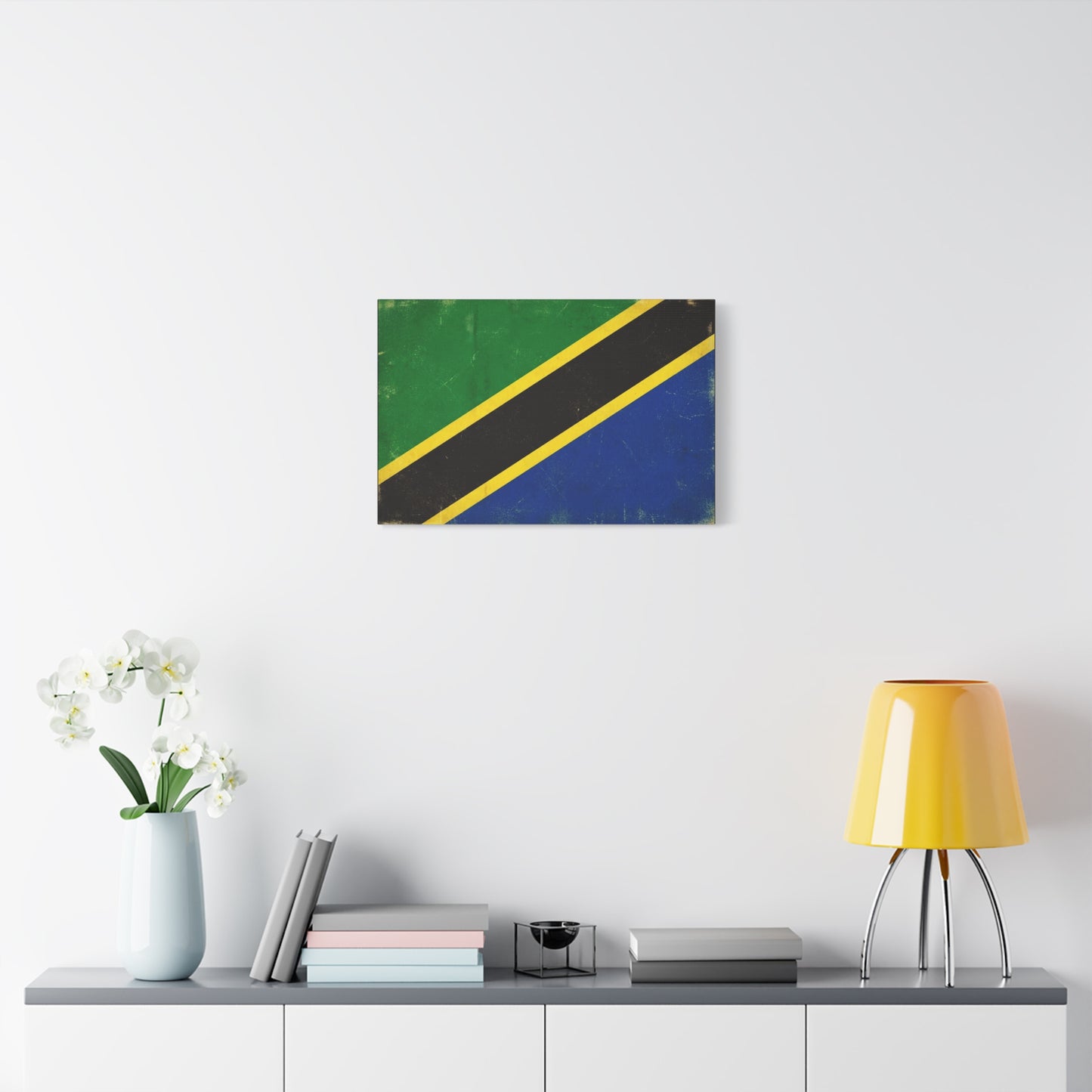 Tanzania Flag Canvas Wall Art - Vintage National Flag Print, Patriotic Blue Green Black Gold Design - Distressed Country Decor - Living Room Home Decoration, Office Accent - Living Room Wall Decor