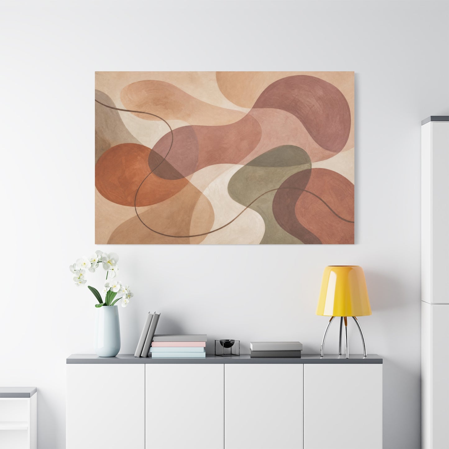 Abstract Geometric Canvas Wall Art - Earth Tone Modern Curved Shapes, Minimalist Neutral Composition - Contemporary Matte Canvas Print - Living Room Wall Decor, Bedroom Home Decoration - Ready to Hang