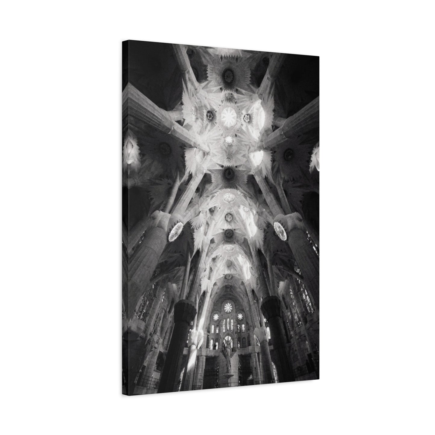 Sagrada Familia Cathedral Interior Canvas Wall Art - Black And White Architectural Art Print, Gothic Ceiling Columns, Contemporary Wall Decor For Living Room Office - Bedroom Home Decoration