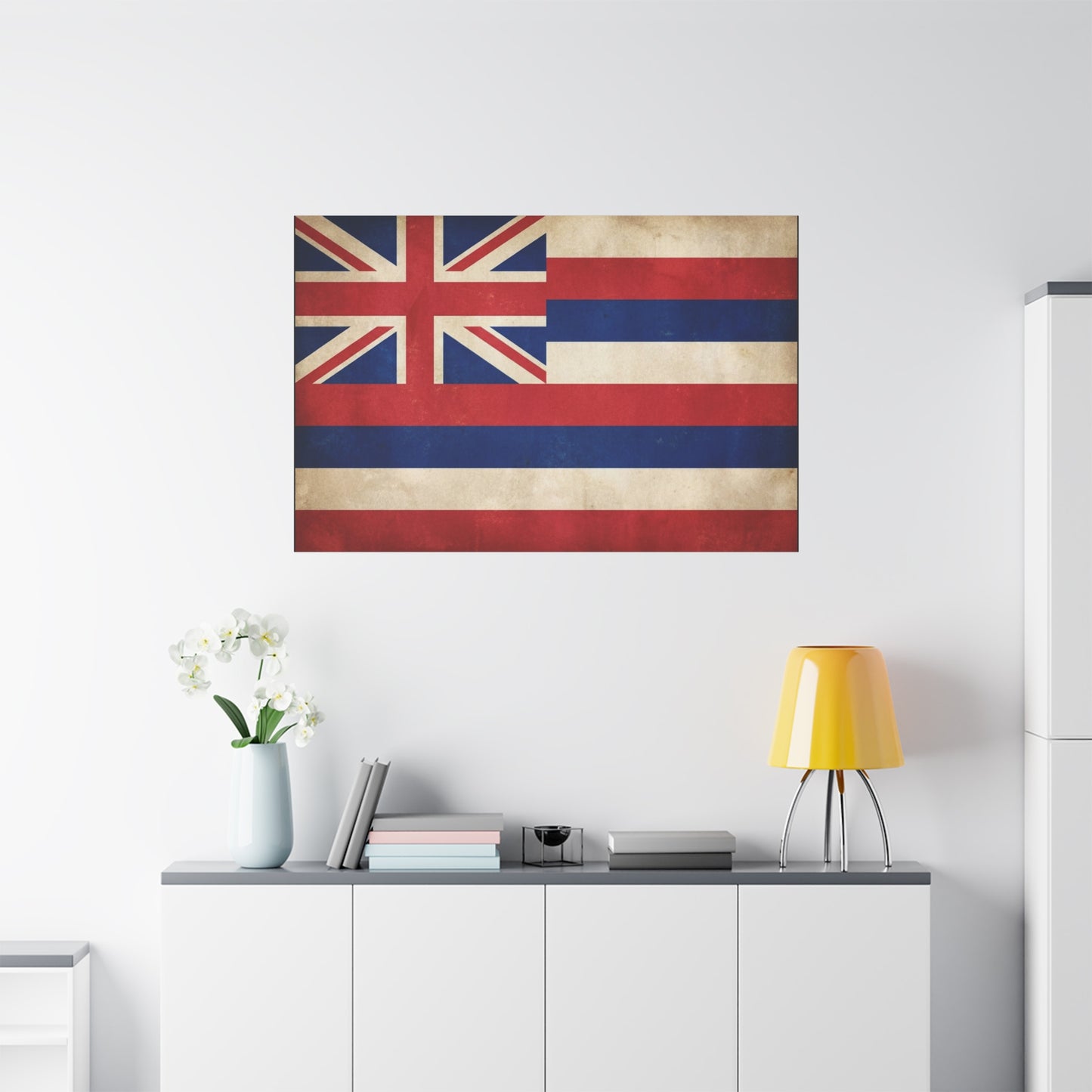 Hawaii State Flag Canvas Wall Art - Vintage Hawaiian Flag Print, Distressed Patriotic Wall Decor - Matte Cotton Canvas - Traditional Island Style - Living Room Bedroom Office Accent - Ready to Hang
