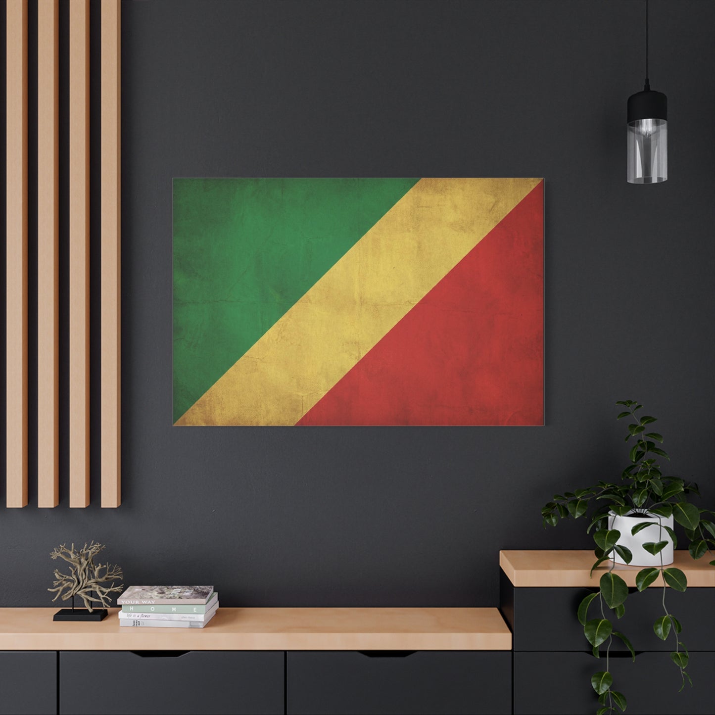 Republic Of The Congo Flag Canvas Wall Art - Vintage National Banner Print, Distressed Tricolor Design - Traditional Patriotic Decor - Living Room Wall Decor - Bedroom Home Decoration - Ready to Hang