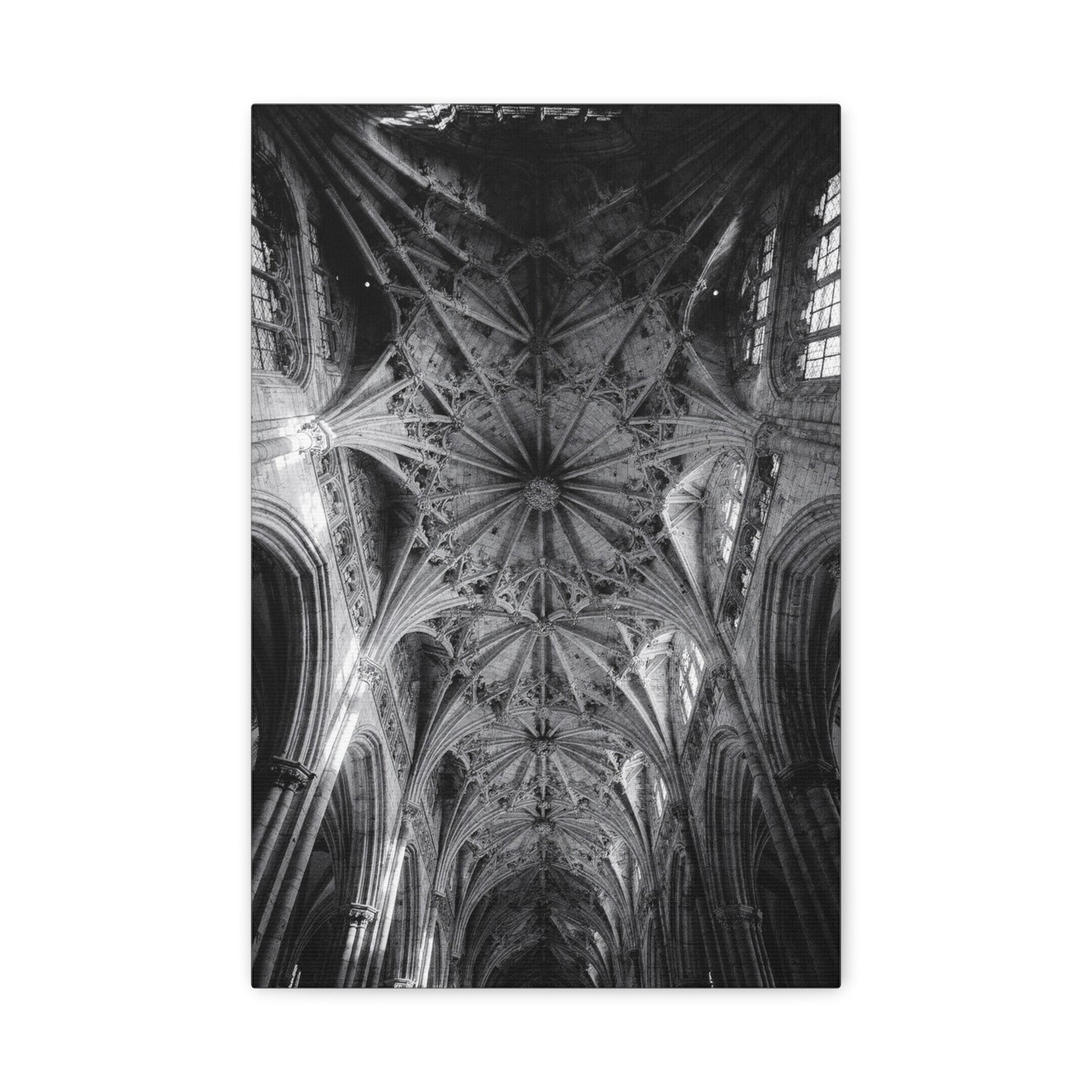 Gothic Cathedral Ceiling Canvas Wall Art - Black And White Architectural Art Print - Vaulted Ribbed Arches, Dramatic Sacred Interior - Modern Living Room Wall Decor - Bedroom Home Decoration