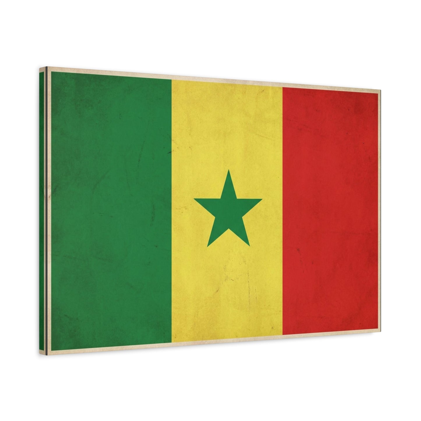 Senegal Flag Canvas Wall Art - Vintage National Pride Decor, Green Yellow Red Star Print - Cultural Heritage Style, Living Room Wall Decor, Bedroom Home Decoration - Ready to Hang - Ready to Hang