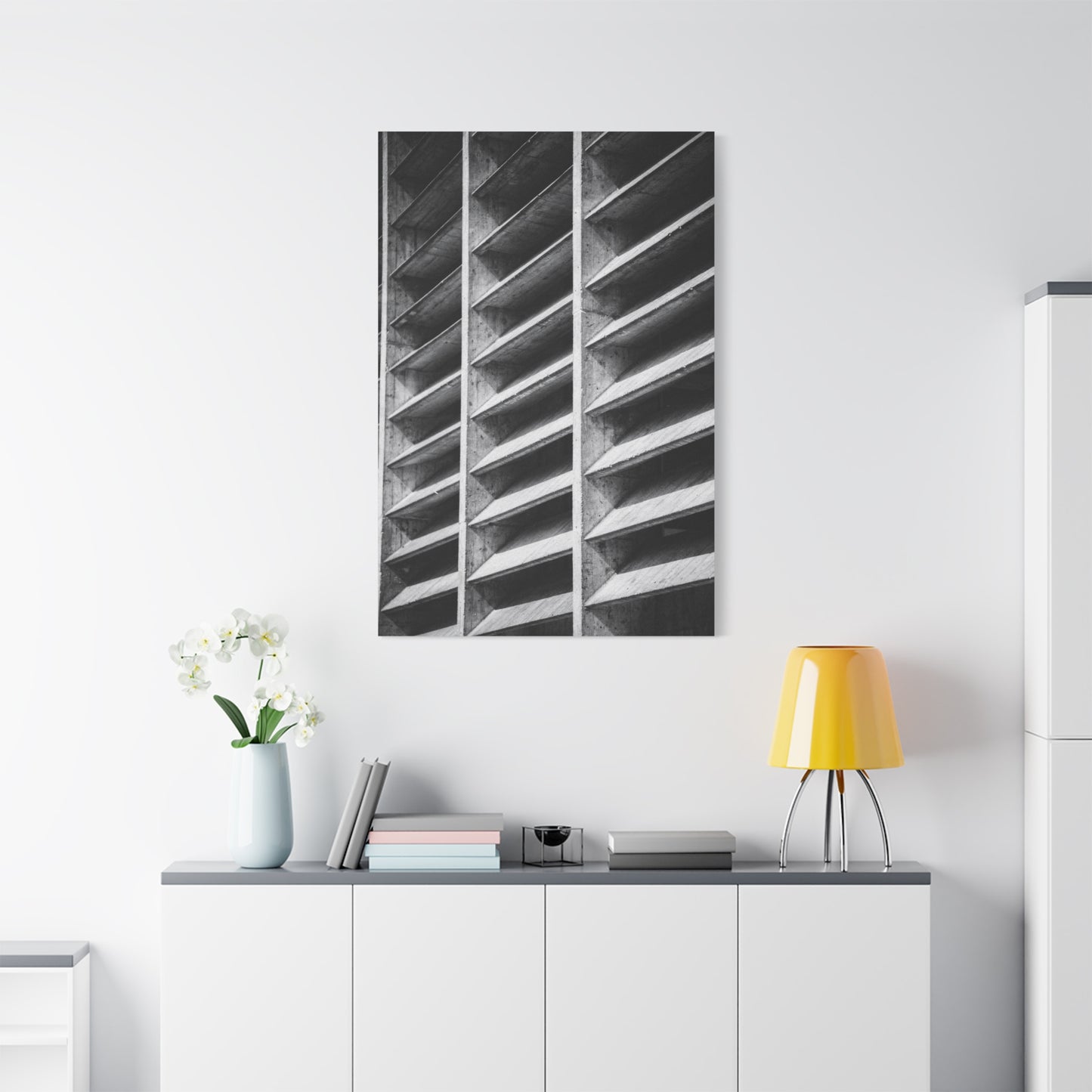 Black And White Brutalist Architecture Canvas Wall Art - Concrete Facade Art Print, Minimalist Contemporary Style - Modern Office Wall Decor, Living Room Home Decoration - Bedroom Home Decoration