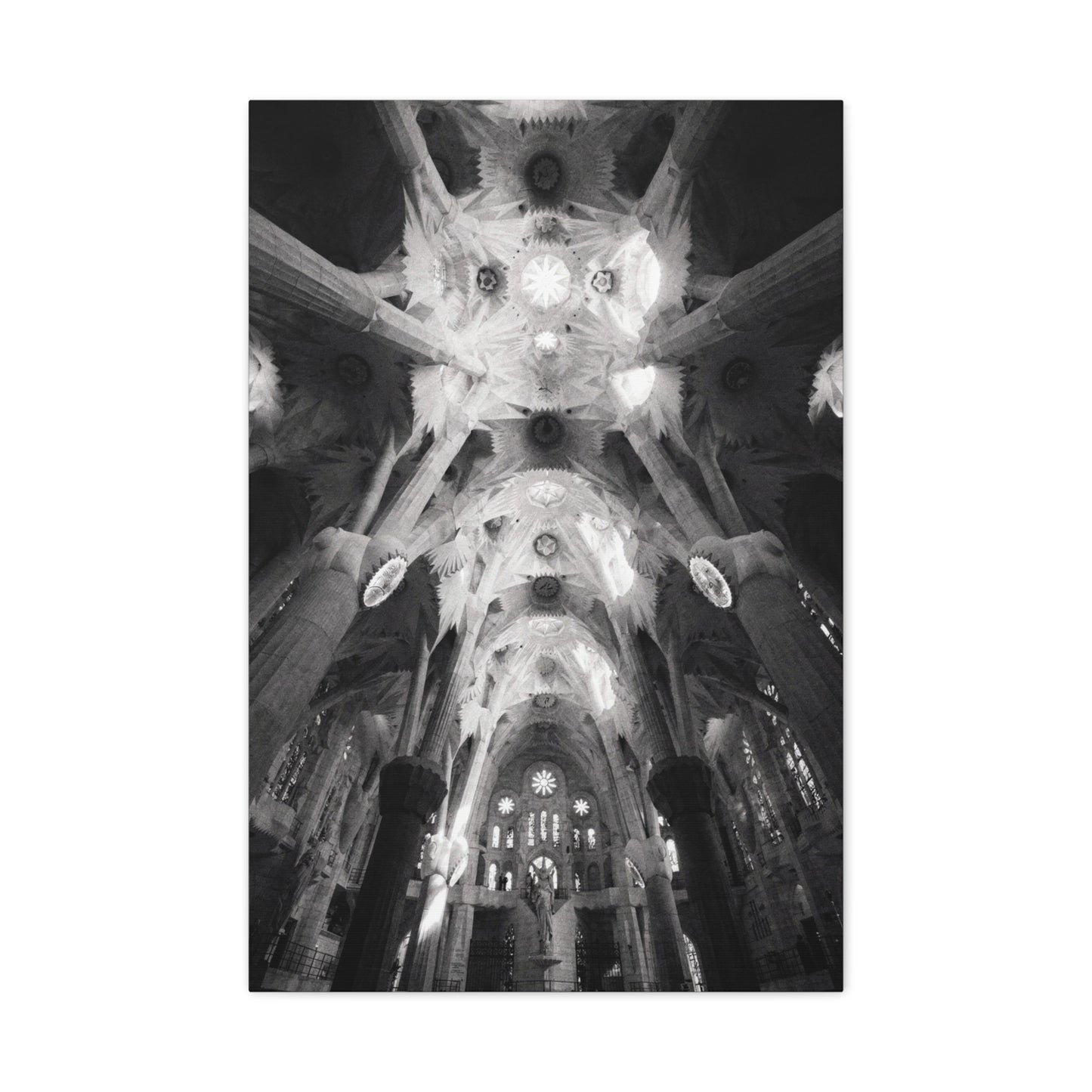 Sagrada Familia Cathedral Interior Canvas Wall Art - Black And White Architectural Art Print, Gothic Ceiling Columns, Contemporary Wall Decor For Living Room Office - Bedroom Home Decoration