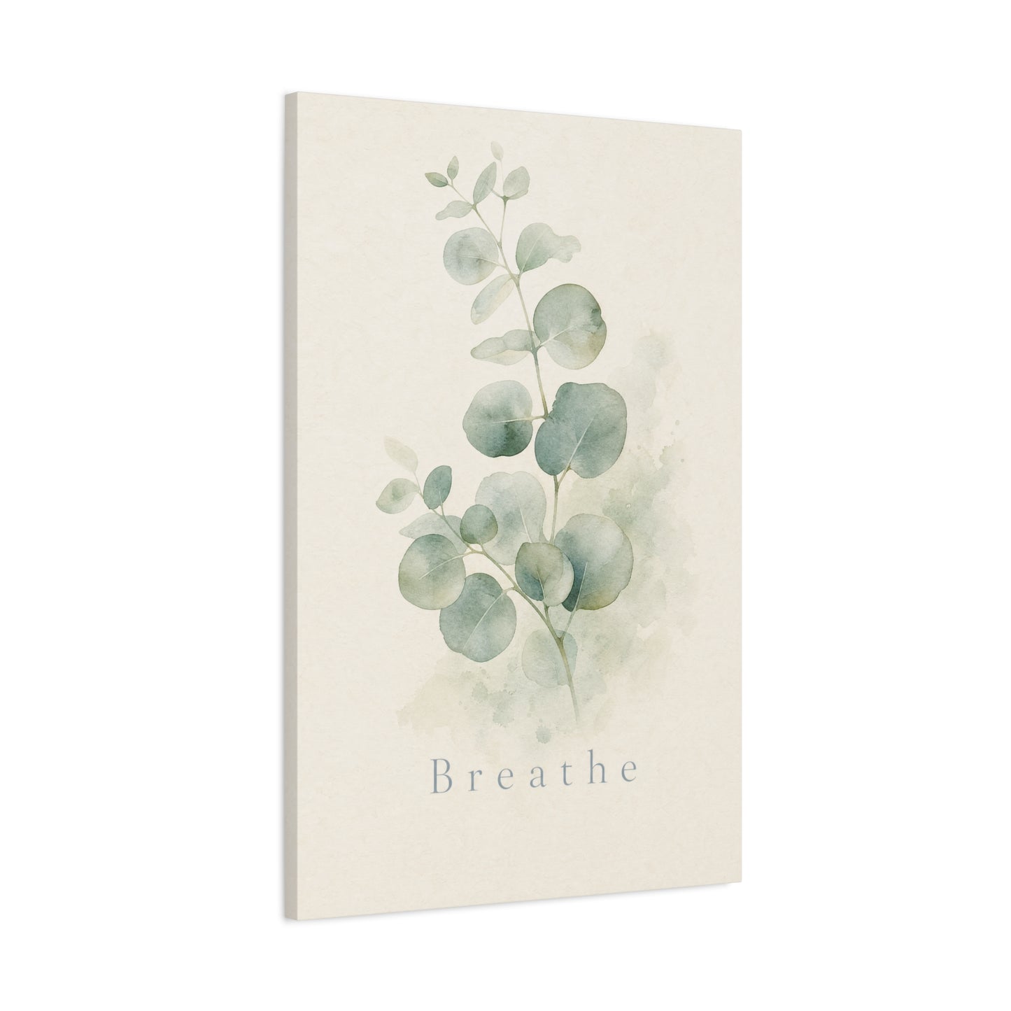 "Breathe" Eucalyptus Canvas Wall Art - Minimalist Botanical Sage Green Wall Decor - Watercolor Leaf Home Decoration - Bedroom Bathroom Spa Style - Calm Nature Print For Living Room - Ready to Hang