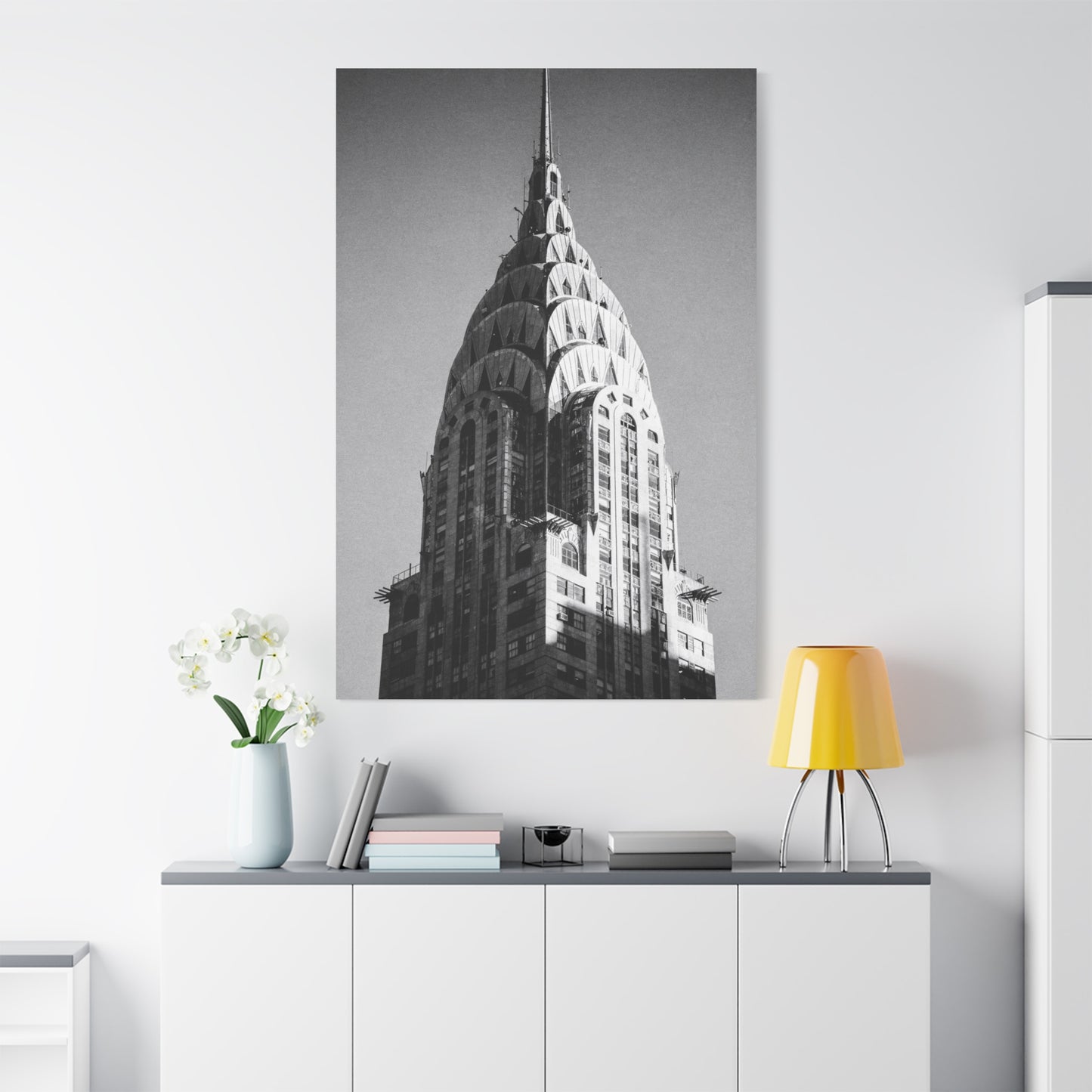 Chrysler Building Canvas Wall Art - Black And White New York City Architecture Print, Art Deco Skyscraper Art Print - Modern Monochrome Office Wall Decor, Living Room Accent - Modern Farmhouse Style