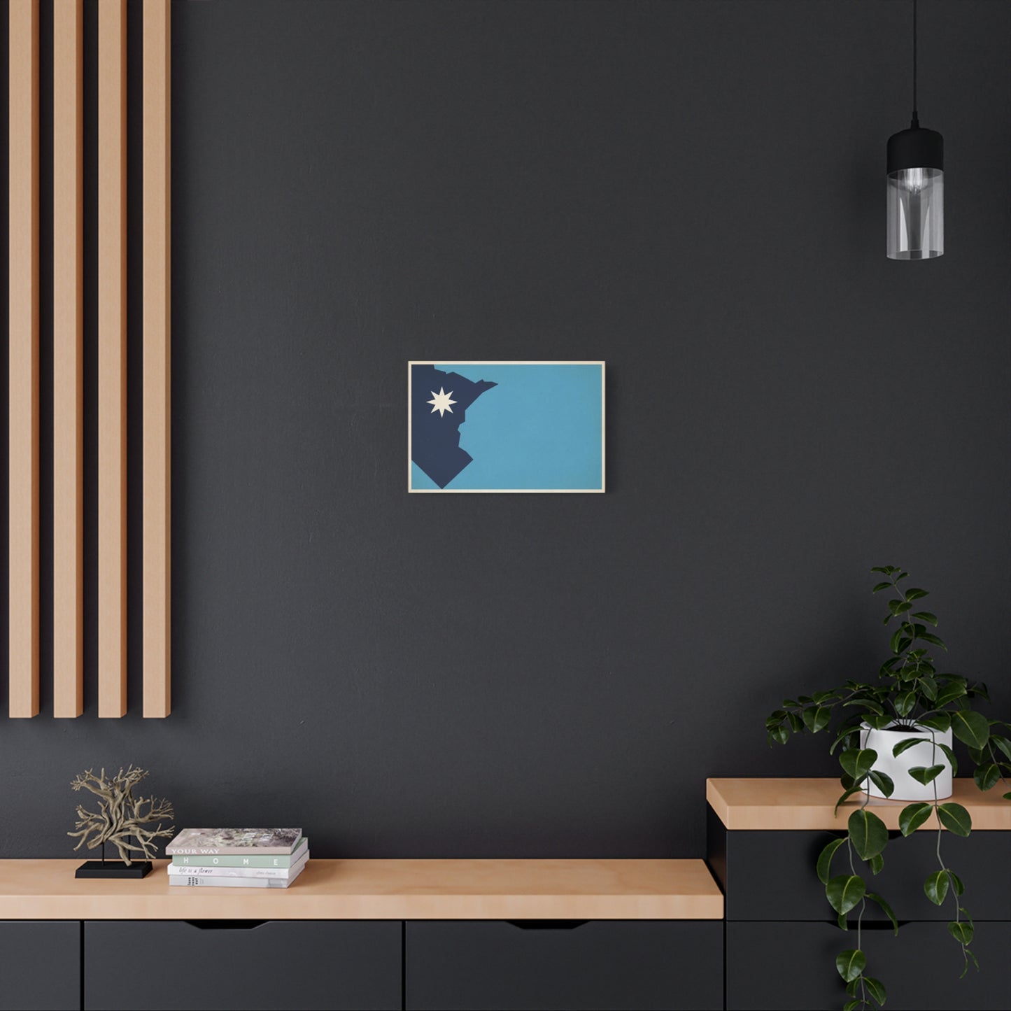 Minnesota State Silhouette Canvas Wall Art - Blue North Star Print, Vintage Minimalist Decor - Modern Graphic Artwork - Living Room Wall Decor - Modern Farmhouse Style - Bedroom Home Decoration