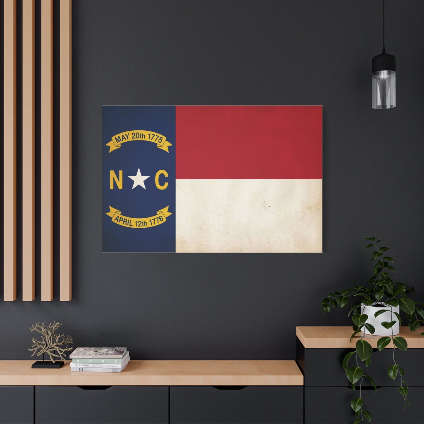 North Carolina State Flag Canvas Wall Art - "May 20th 1775" "April 12th 1776" Vintage Patriotic Print - Rustic Americana Decor - Living Room Home Decoration, Office Wall Accent - Ready to Hang