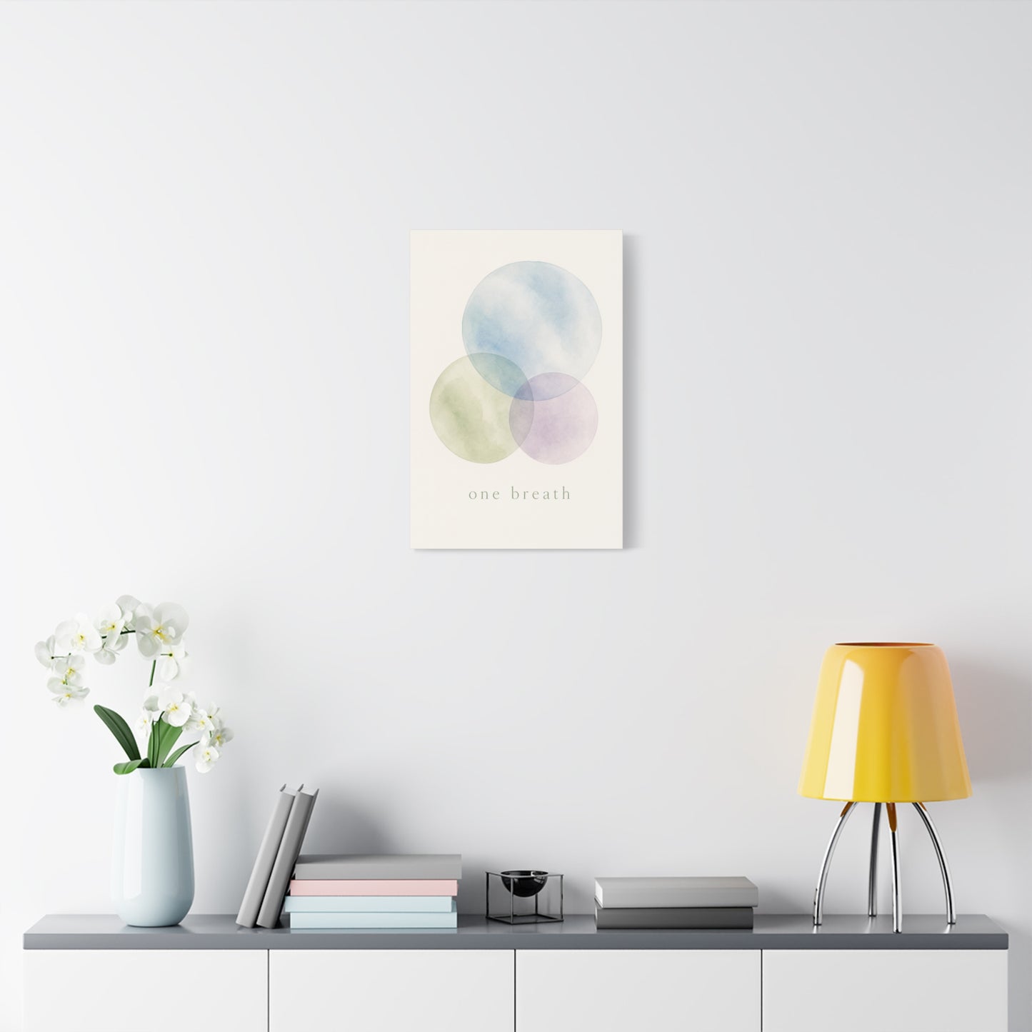 "One Breath" Abstract Canvas Wall Art - Pastel Watercolor Circles, Minimalist Geometric Print - Calming Modern Decor, Bedroom Meditation Space, Living Room Home Decoration - Living Room Wall Decor