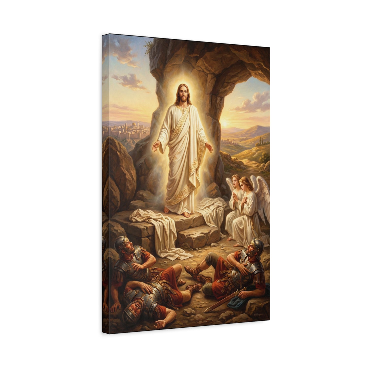 Jesus Christ Resurrection Canvas Wall Art - Empty Tomb, Angels, Roman Guards - Traditional Religious Print, Living Room Wall Decor, Bedroom Home Decoration - Bedroom Home Decoration - Ready to Hang