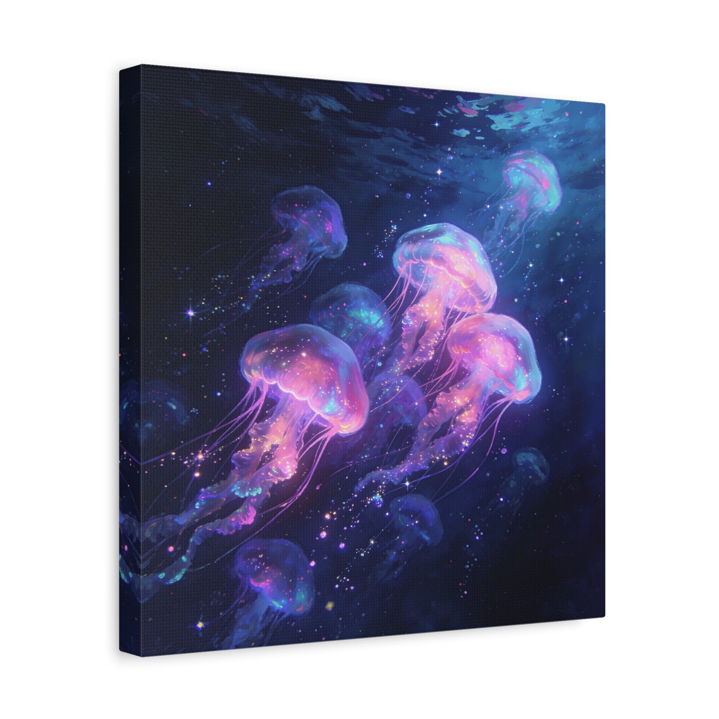 Glowing Jellyfish Canvas Wall Art - Ocean Fantasy Sea Life Decor, Luminous Pink Blue Artwork - Matte Canvas Print, Contemporary Style - Bedroom Wall Decor, Meditation Space Accent - Ready to Hang
