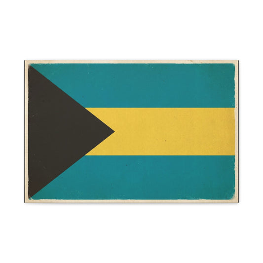 Bahamas Flag Canvas Wall Art - Vintage Caribbean National Flag Print, Blue Yellow Black Geometric Design - Coastal Decor - Living Room Home Decoration - Living Room Wall Decor - Modern Farmhouse Style