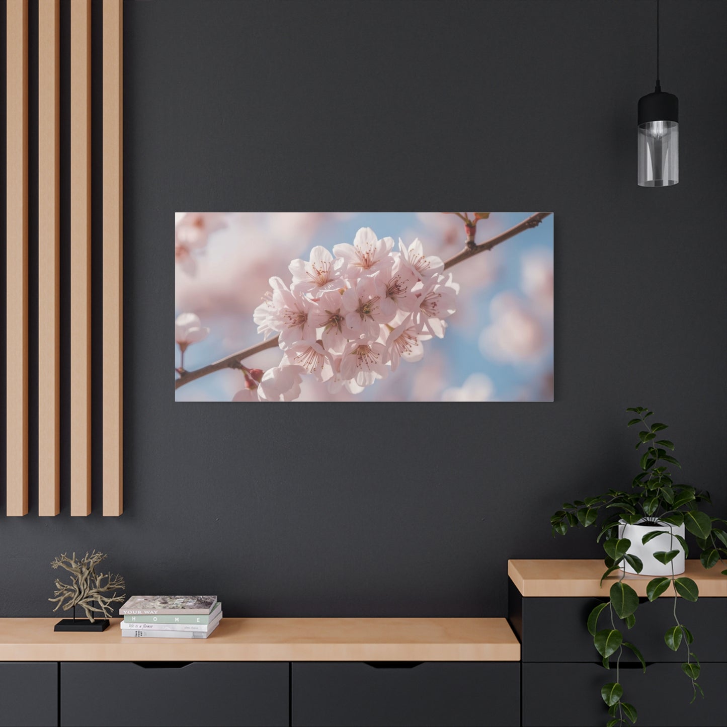 Cherry Blossom Canvas Wall Art - Soft Pink Sakura Flower Branch Art Print - Serene Floral Home Decor - Cotton Canvas Wall Hanging - Bedroom Living Room Decoration, Spa Style Accent