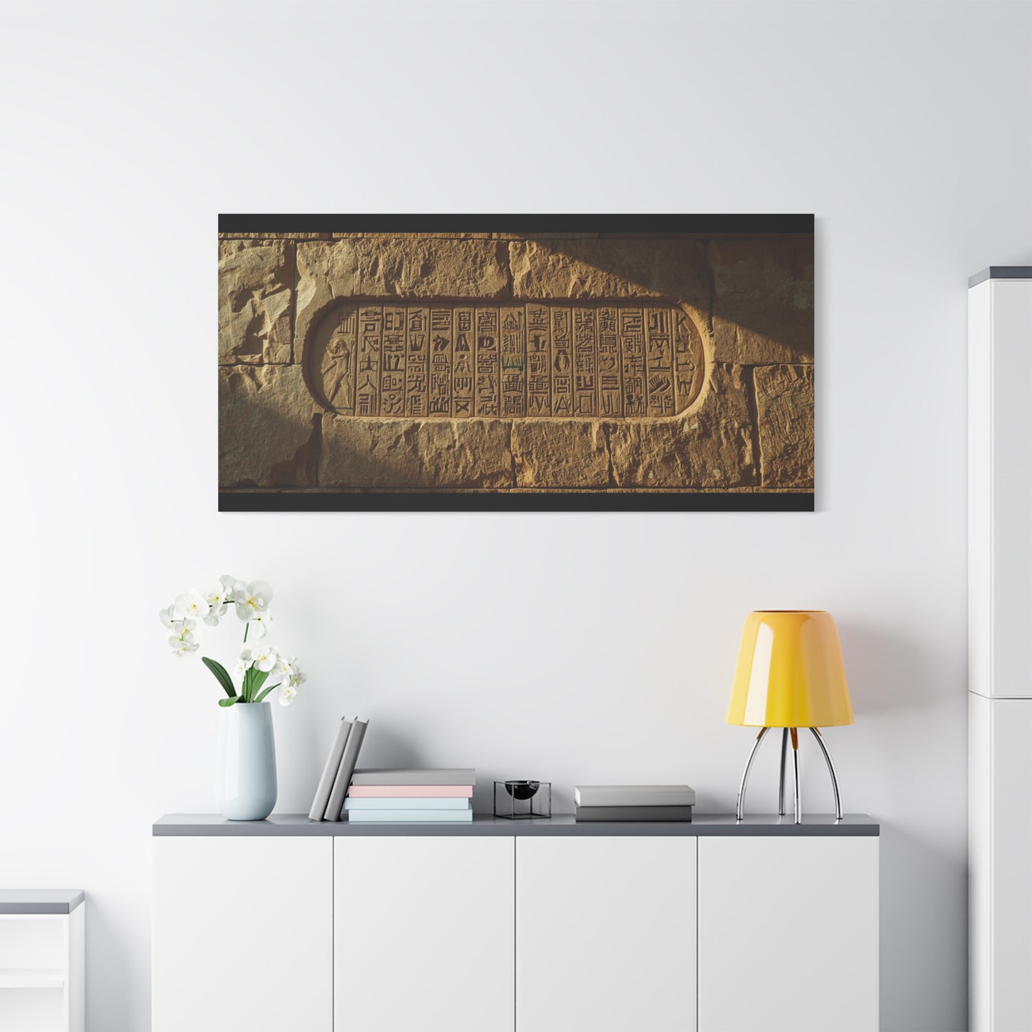 Ancient Egyptian Hieroglyphs Canvas Wall Art - Stone Temple Relief, Historical Art Print - Matte Cotton Decor - Traditional Archaeology Style - Office Wall Art, Study Room Accent