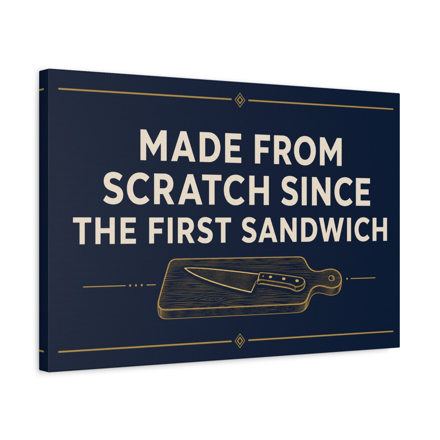 "Made From Scratch Since The First Sandwich" Canvas Wall Art - Quote Print, Navy And Gold Typography, Cutting Board Knife Illustration, Farmhouse Decor - Deli Wall Decor - Sandwich Shop Sign