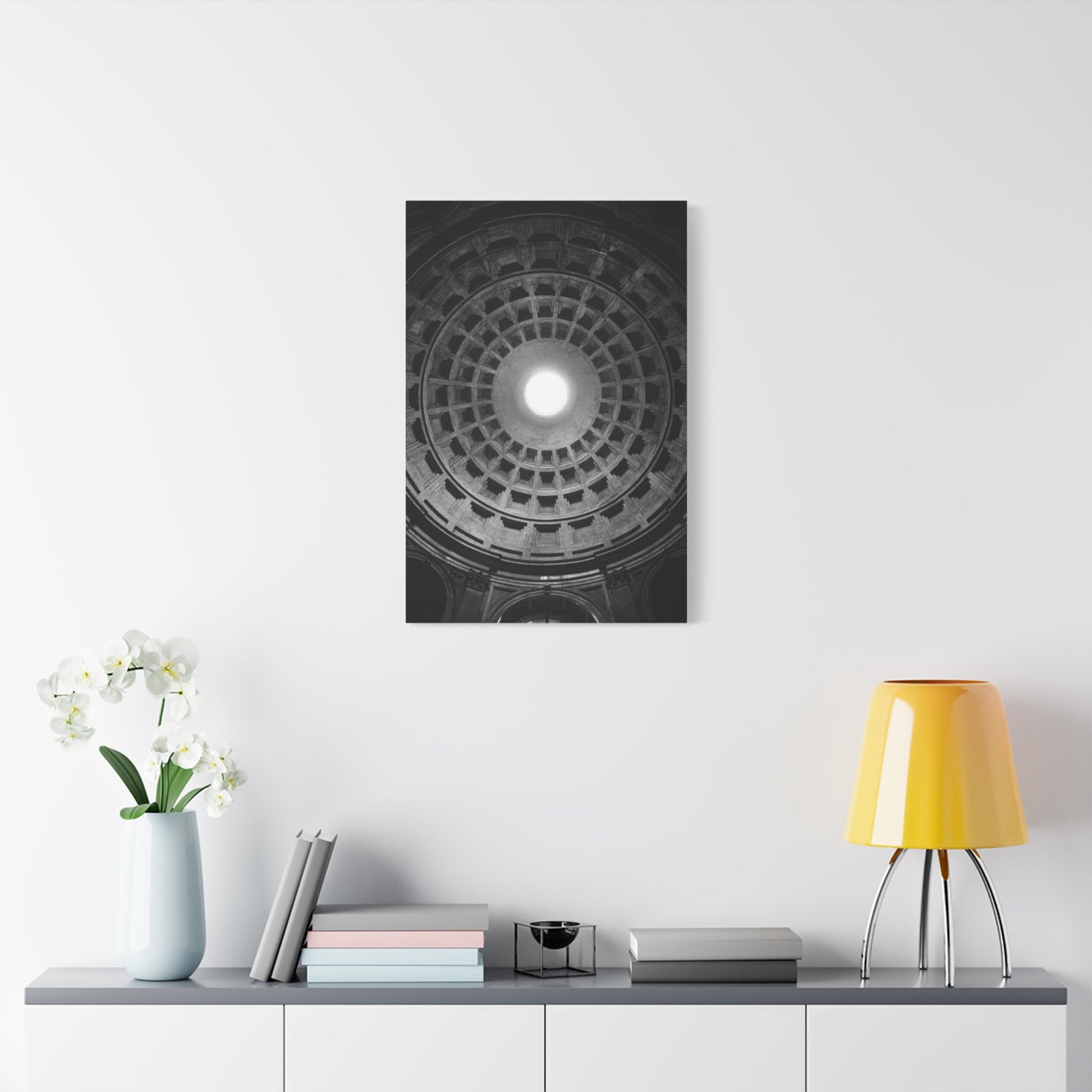 Pantheon Dome Canvas Wall Decor - Black And White Architectural Oculus Art Print - Modern Monochrome Cotton Print - Contemporary Living Room Accent, Bedroom Decoration, Office Interior