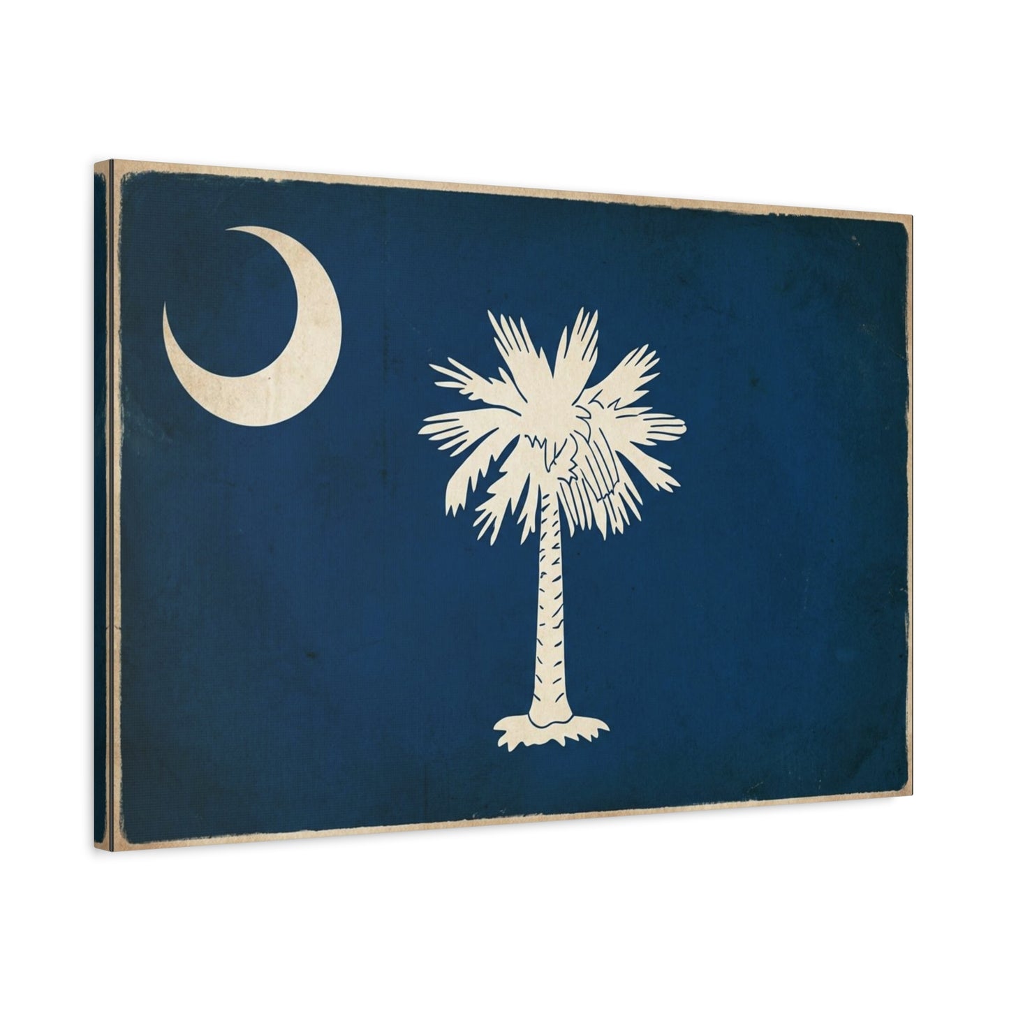South Carolina Flag Canvas Wall Art - Crescent Moon Palmetto Tree Print, Vintage Navy State Decor - Rustic Patriotic Style - Living Room Wall Decor, Office Home Decoration - Bedroom Home Decoration