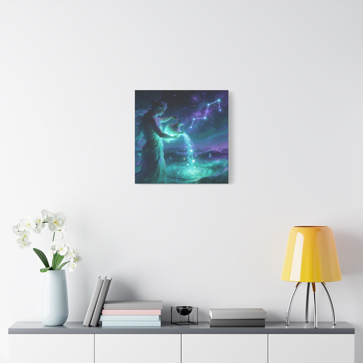 Aquarius Goddess Canvas Wall Art - Zodiac Water Bearer Celestial Galaxy Illustration - Mystical Purple Blue Fantasy Decor - Bedroom Home Decoration, Living Room Wall Decor - Bedroom Home Decoration
