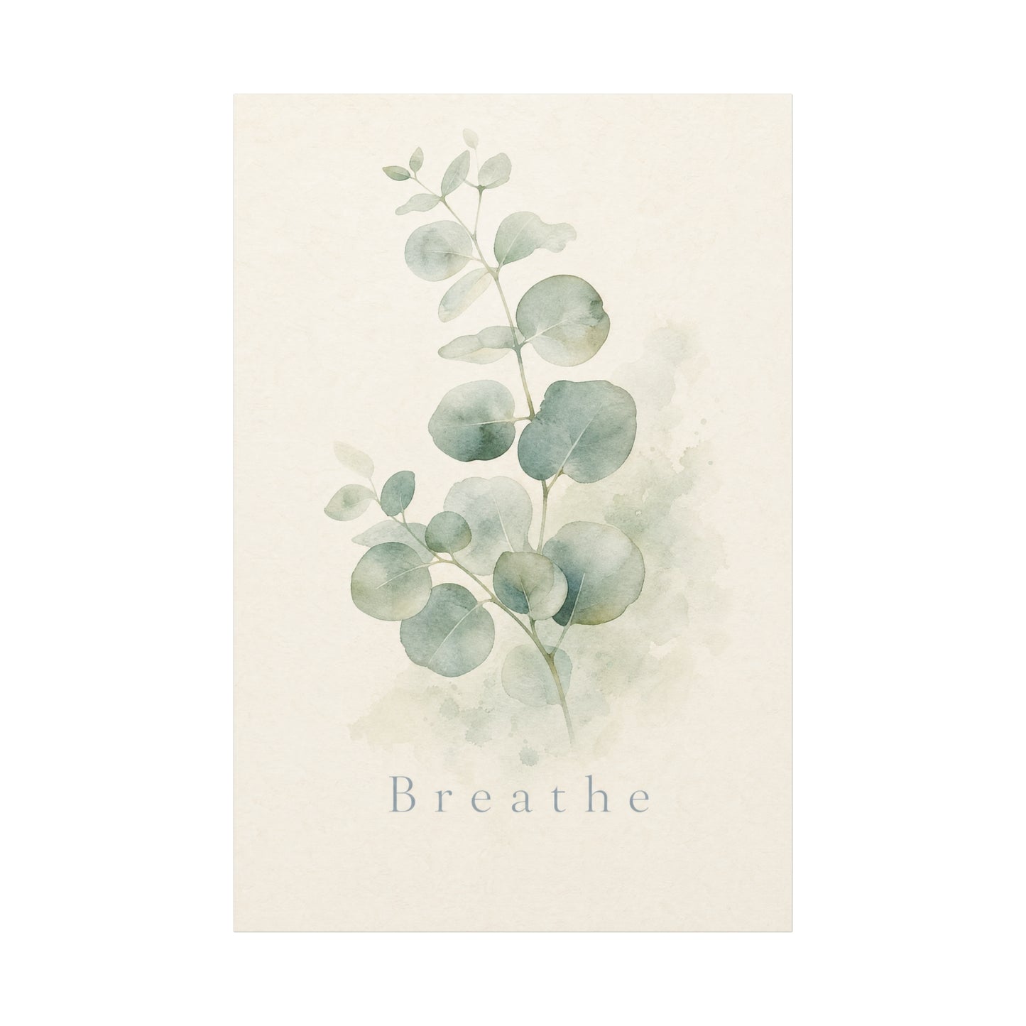 "Breathe" Eucalyptus Canvas Wall Art - Minimalist Botanical Sage Green Wall Decor - Watercolor Leaf Home Decoration - Bedroom Bathroom Spa Style - Calm Nature Print For Living Room - Ready to Hang