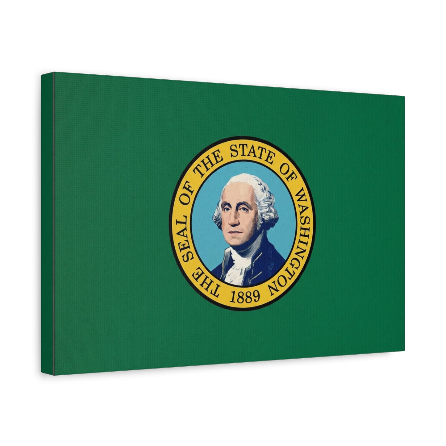 "THE SEAL OF THE STATE OF WASHINGTON 1889" Flag Canvas Wall Art - George Washington State Pride Decor - Green Gold Historic Print - Living Room Home Decoration, Office Wall Accent - Ready to Hang